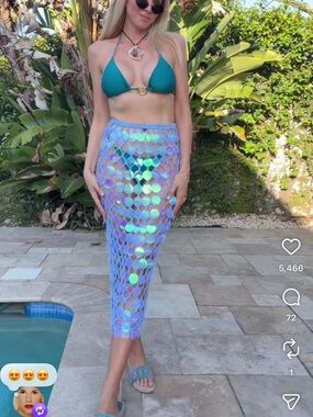 Iridescent Sequin Crochet Maxi Skirt - Mermaid Blue